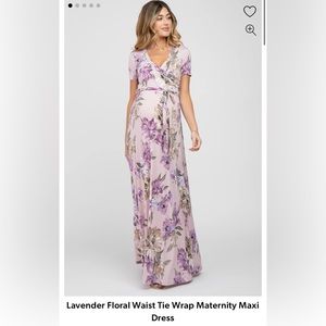 Pinkblush Lavender Floral Waist Tie Wrap Maternity Maxi Dress.